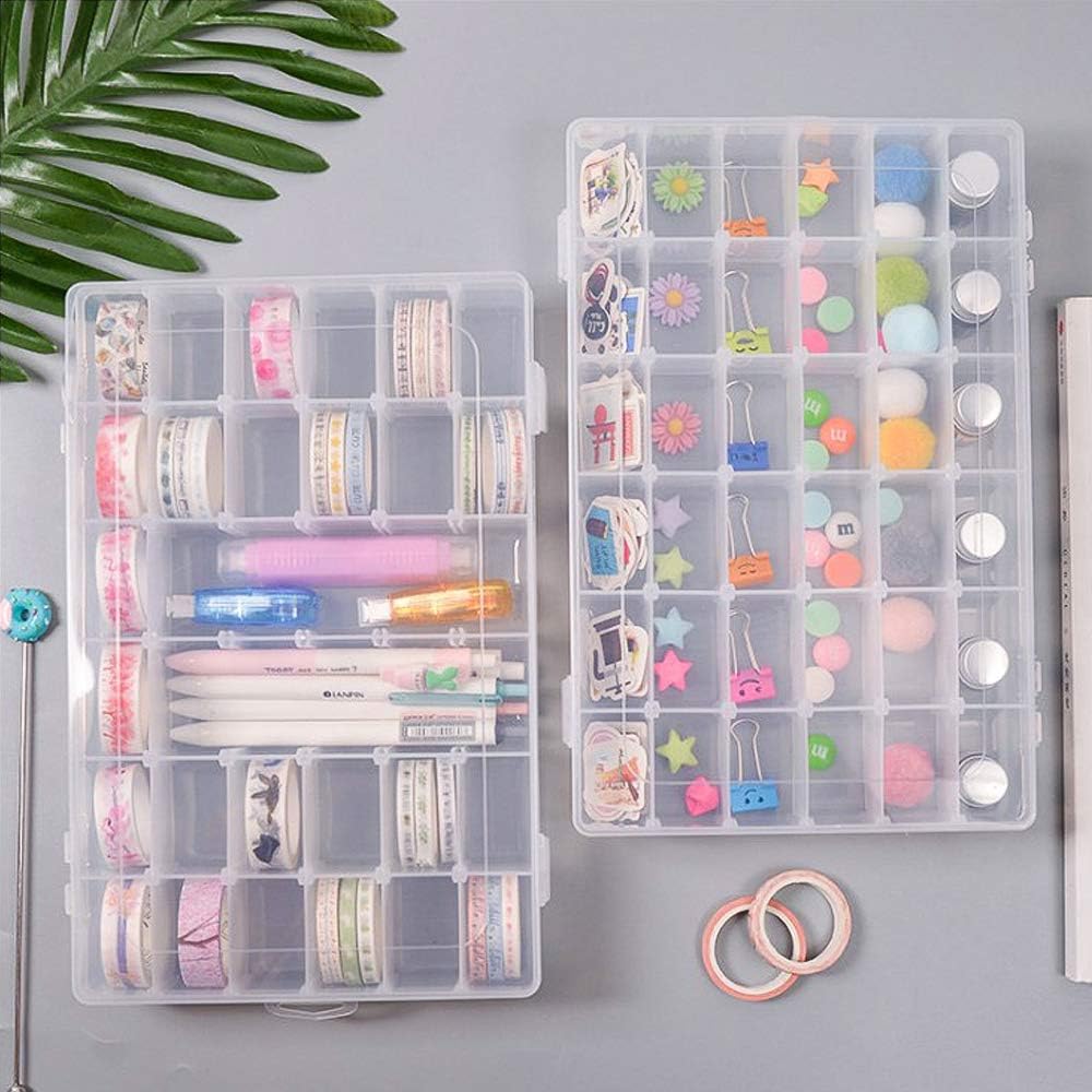2 Pack Clear Bead Organizer Tackle Box with Adjustable Dividers for Jewelry Art Craft Containers 36 Grids Compartment with 5 Sheets Label Stickers - Image 7