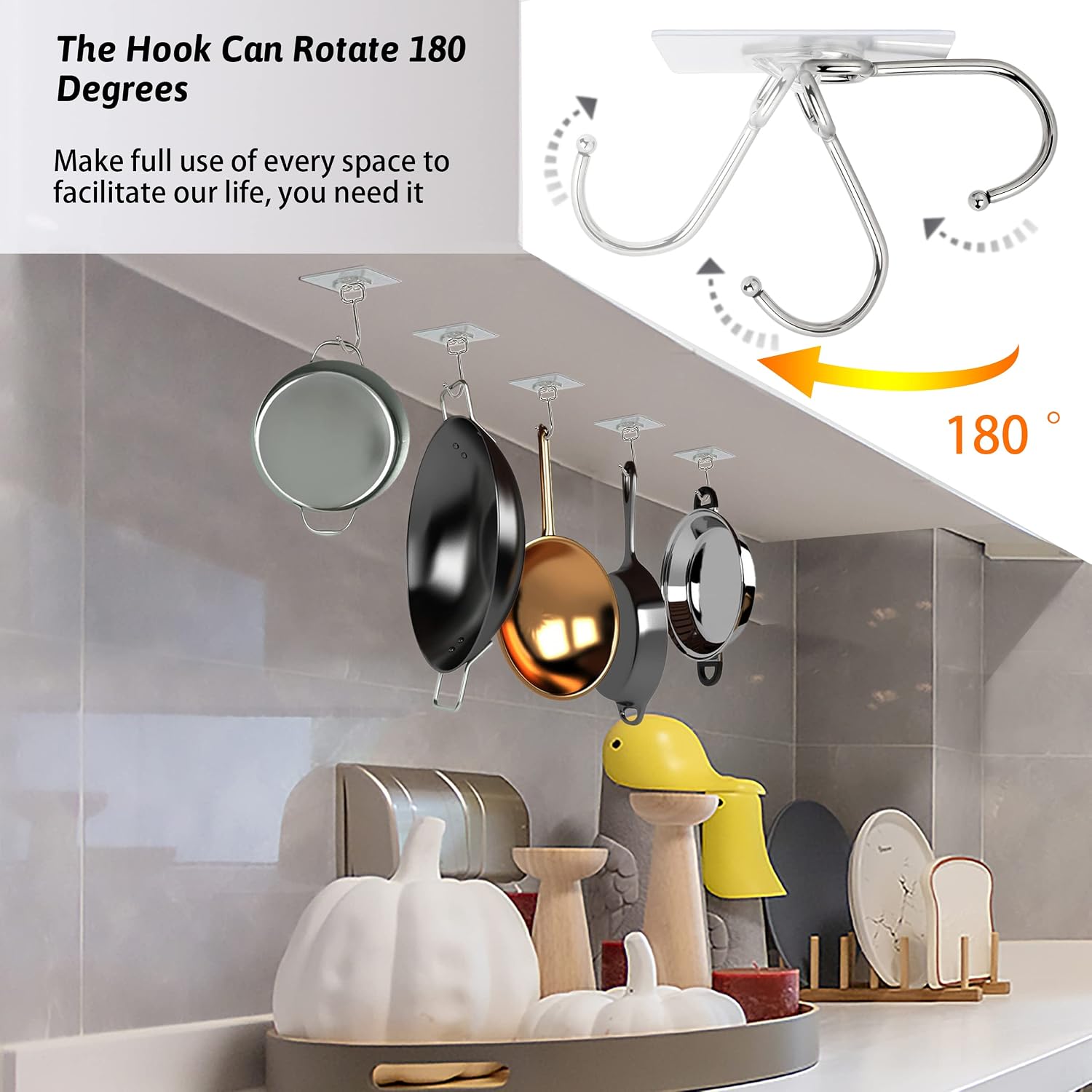 DKHDBD Large Adhesive Hooks. 16-Pack Hold 33lb(Max) Heavy Duty Sticky Hooks. Waterproof Transparent Hooks for Hanging. Self-Adhesive Traceless Clear Wall Hooks to Use for Keys Robe & Towel - Image 4