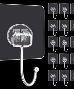 DKHDBD Large Adhesive Hooks. 16-Pack Hold 33lb(Max) Heavy Duty Sticky Hooks. Waterproof Transparent Hooks for Hanging. Self-Adhesive Traceless Clear Wall Hooks to Use for Keys Robe & Towel