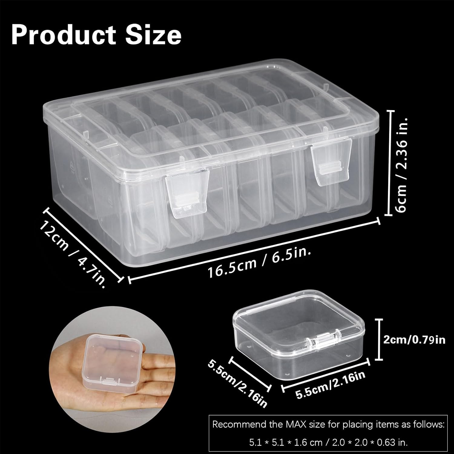 Mathtoxyz Small Bead Organizers. 14 Pieces Plastic Storage Cases Mini Clear Bead Storage Containers Transparent Boxes with Hinged Lid and Rectangle Clear Craft Supply Case - Image 2