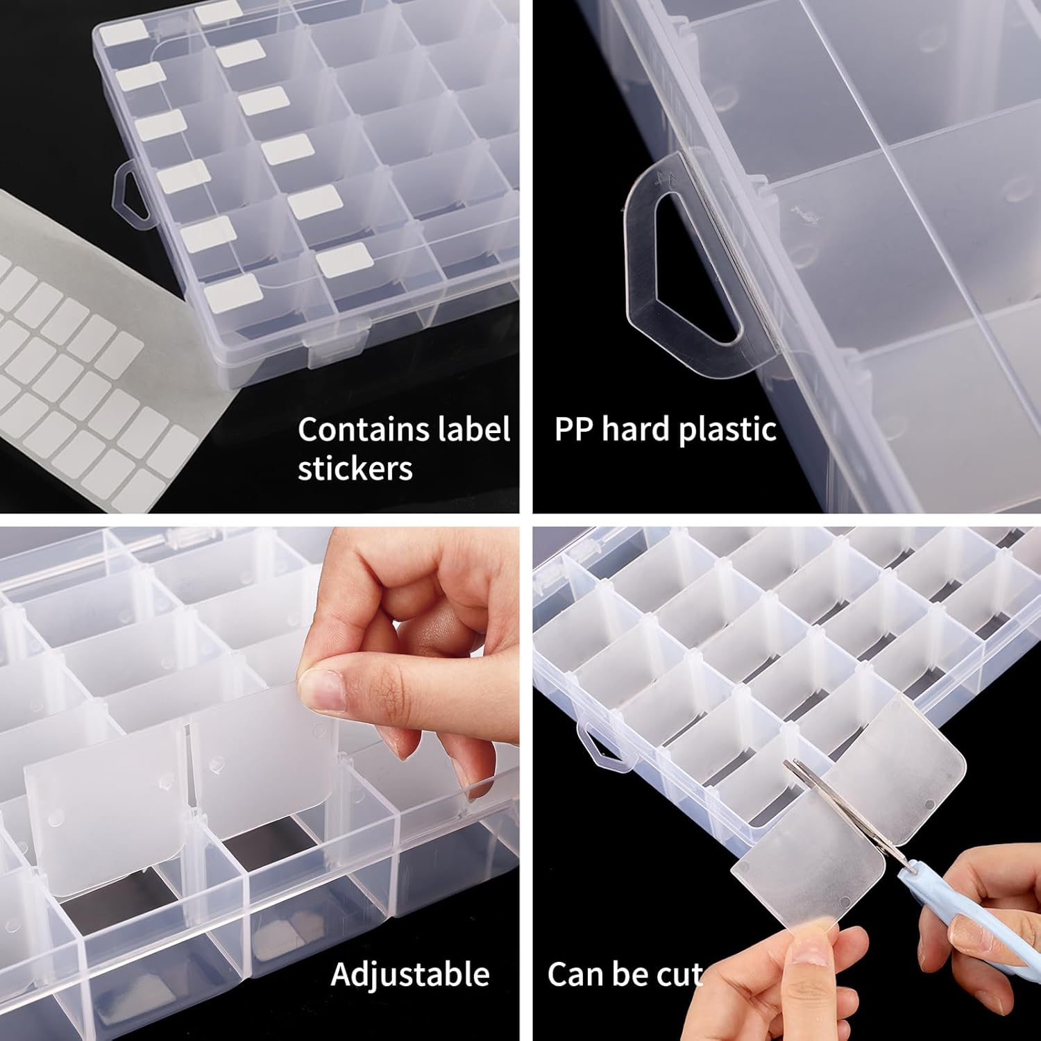 2 Pack Clear Bead Organizer Tackle Box with Adjustable Dividers for Jewelry Art Craft Containers 36 Grids Compartment with 5 Sheets Label Stickers - Image 3