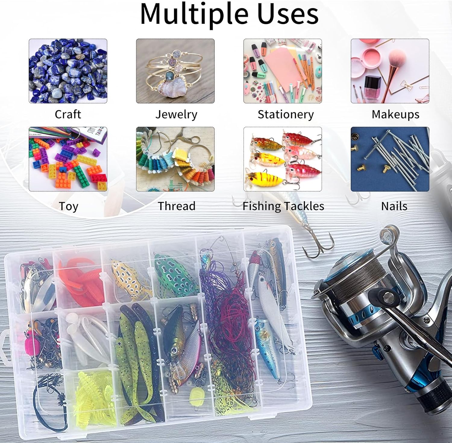 2 Pack Clear Bead Organizer Tackle Box with Adjustable Dividers for Jewelry Art Craft Containers 36 Grids Compartment with 5 Sheets Label Stickers - Image 5