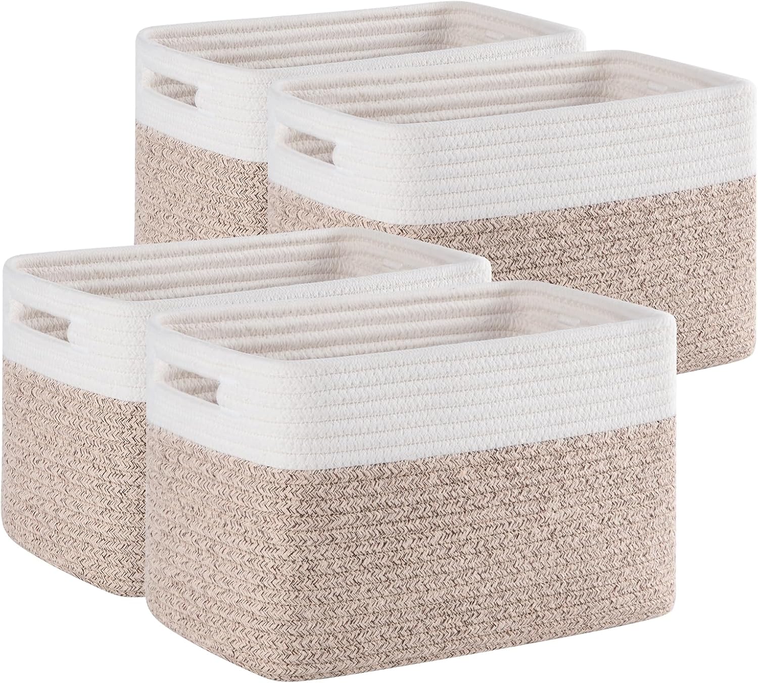4 Pack Storage Baskets for Organizing. Woven Baskets for Shelves - Perfect for Toys. Books. Towels. and Clothes. Durable Gift Basket Bins Toy Storage. 12.7''Lx9''Wx7.8''H. Brown & White