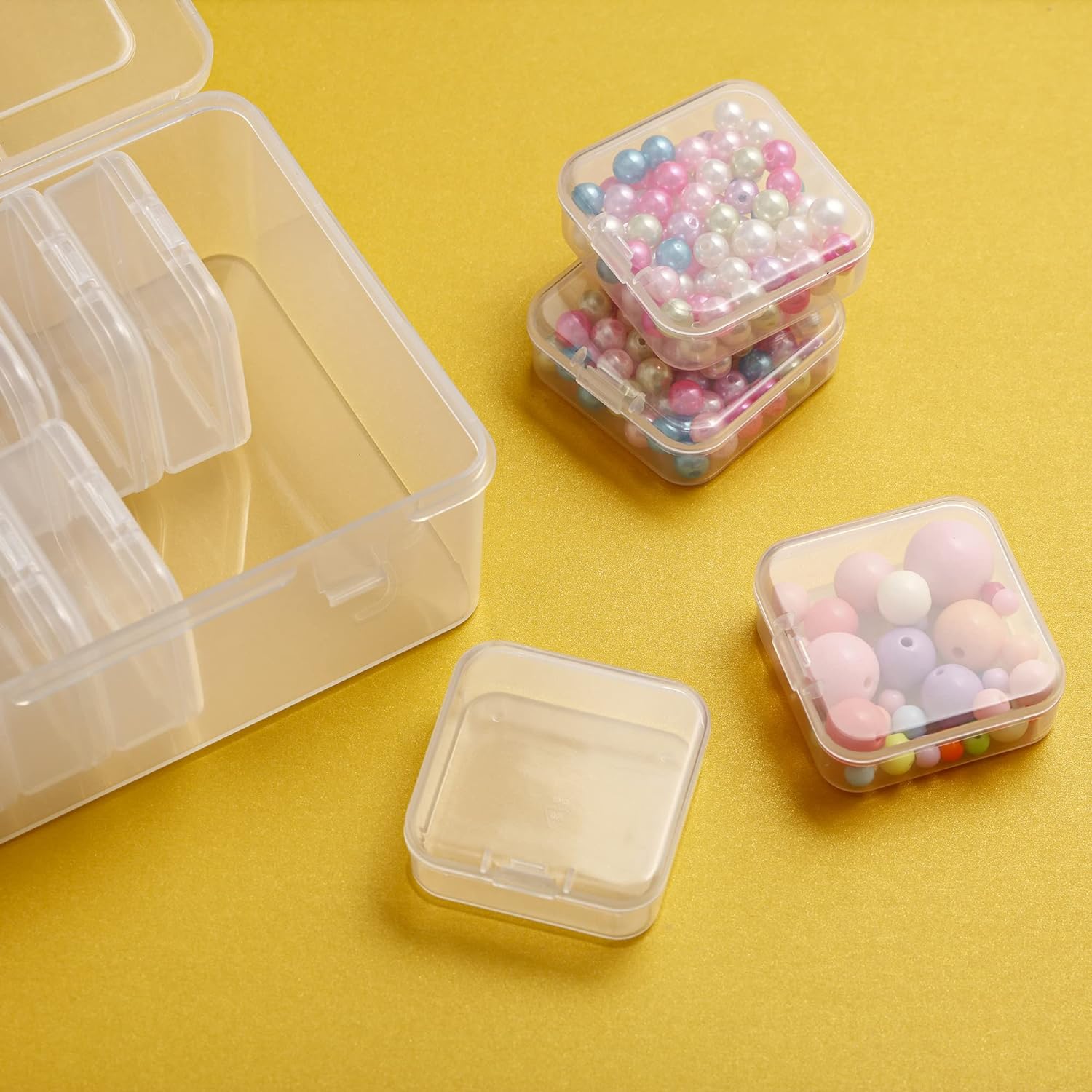 Mathtoxyz Small Bead Organizers. 14 Pieces Plastic Storage Cases Mini Clear Bead Storage Containers Transparent Boxes with Hinged Lid and Rectangle Clear Craft Supply Case - Image 3