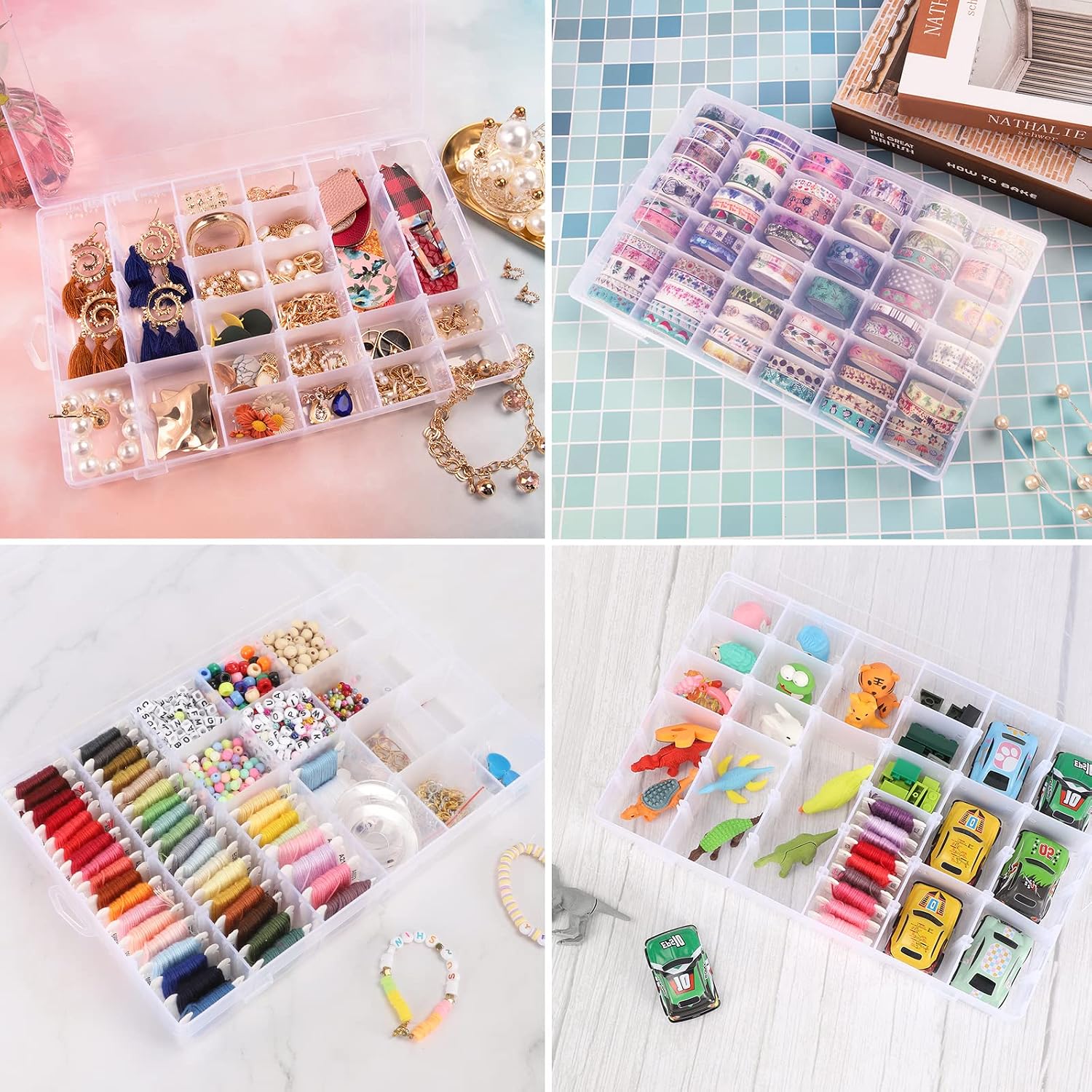 2 Pack Clear Bead Organizer Tackle Box with Adjustable Dividers for Jewelry Art Craft Containers 36 Grids Compartment with 5 Sheets Label Stickers - Image 6