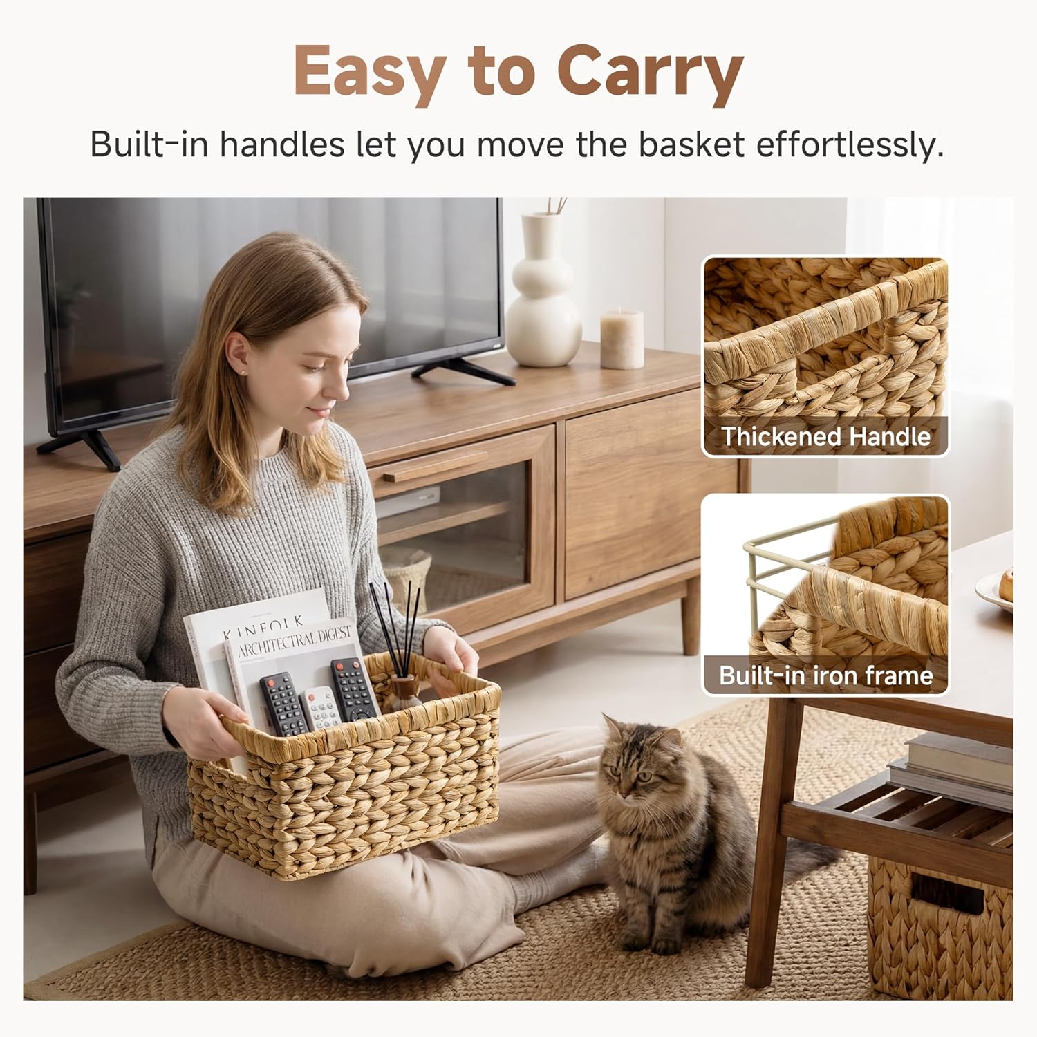 StorageWorks Wicker Basket. Baskets for Organizing. Storage Basket with Built-in Handles. Water Hyacinth Shelves (Medium 2-Pack. Natural Hyacinth) - Image 4