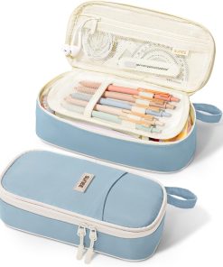 SUNEE Cute Pencil Case. Aesthetic Pen Pouch. Colored Large Pencil Bag with Zipper. Kawaii Stationery Storage and Organizer. School Supplies for Teen and Adult Girls. Blue