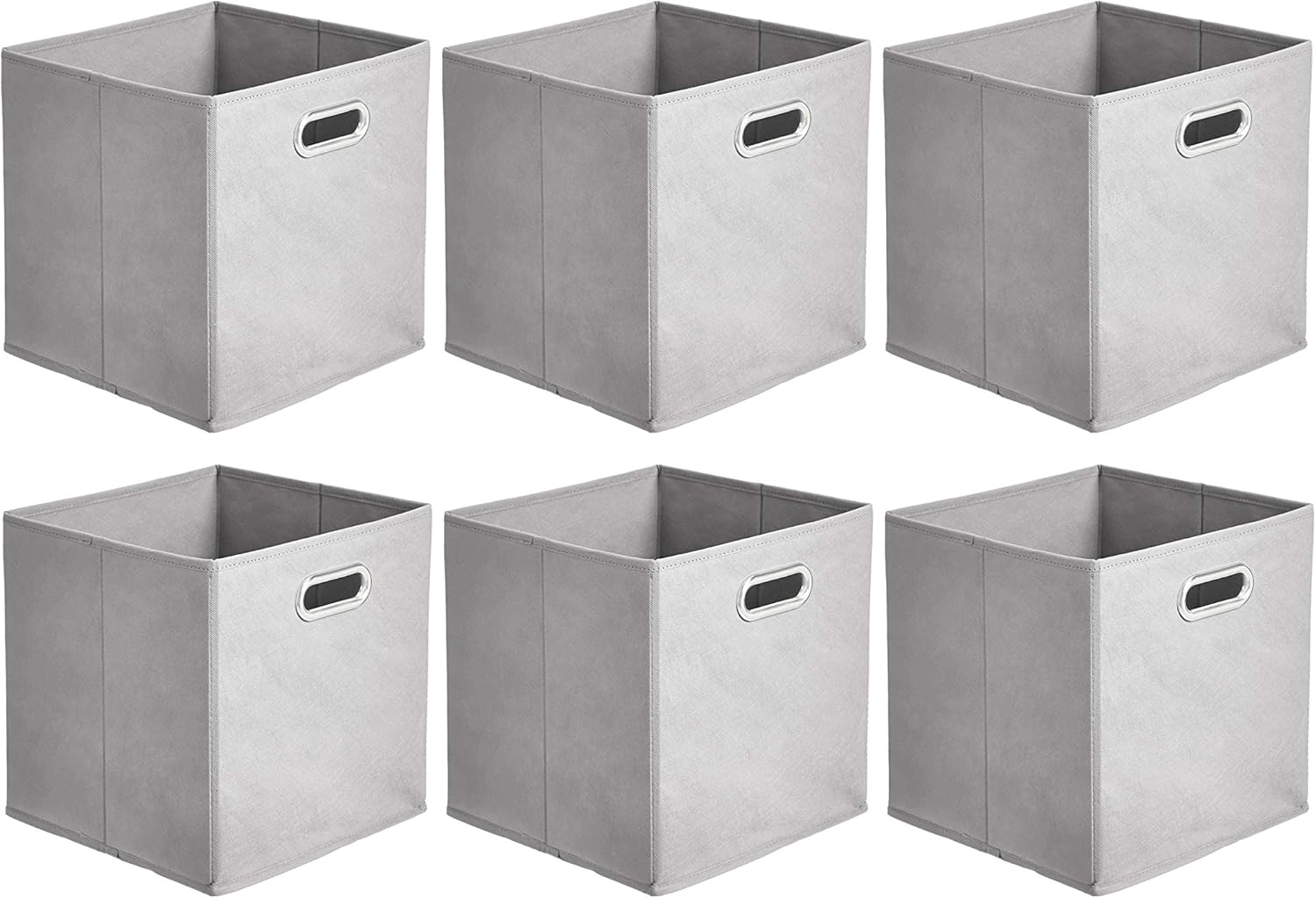Amazon Basics Collapsible Cube Storage Bins. Space-Saving. Organizing Fabric Bins with Handles. 10.5 x 10.5 x 11 inches. Light Grey. 6-Pack
